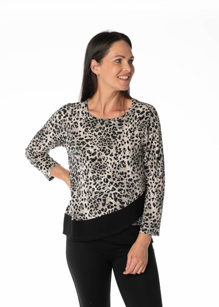 Top animal print 3/4 sleeve