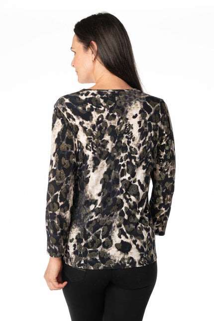 Top glitter animal print with round neck