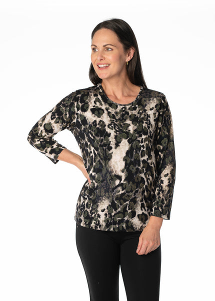 Top glitter animal print with round neck