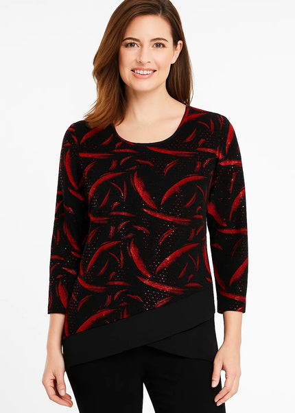 Top goldbrush stroke print contrast hem