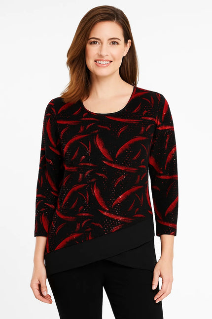 Top goldbrush stroke print contrast hem