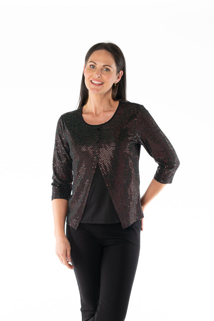 Top sparkle sequins print front split