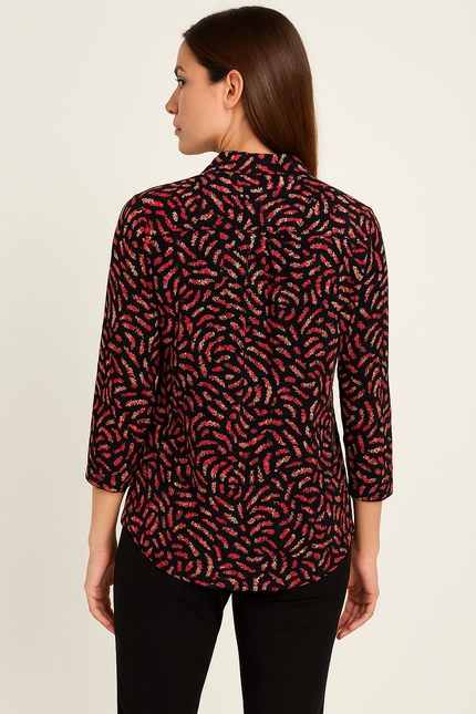 Top red print with button placket 3/4 sleeve