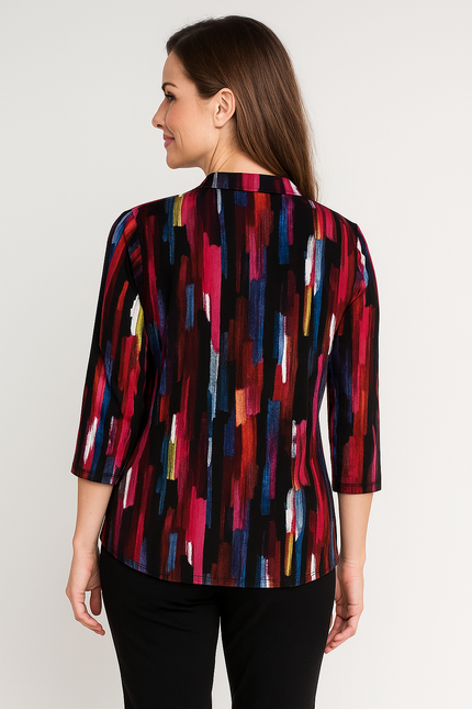 Top cerise multi brushstroke print 3/4 sleeve