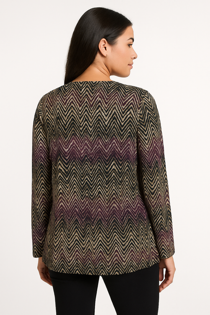 Top purple zig zag print with button placket