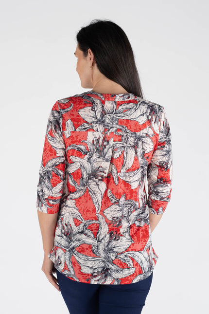 Top red bold flower print burnout