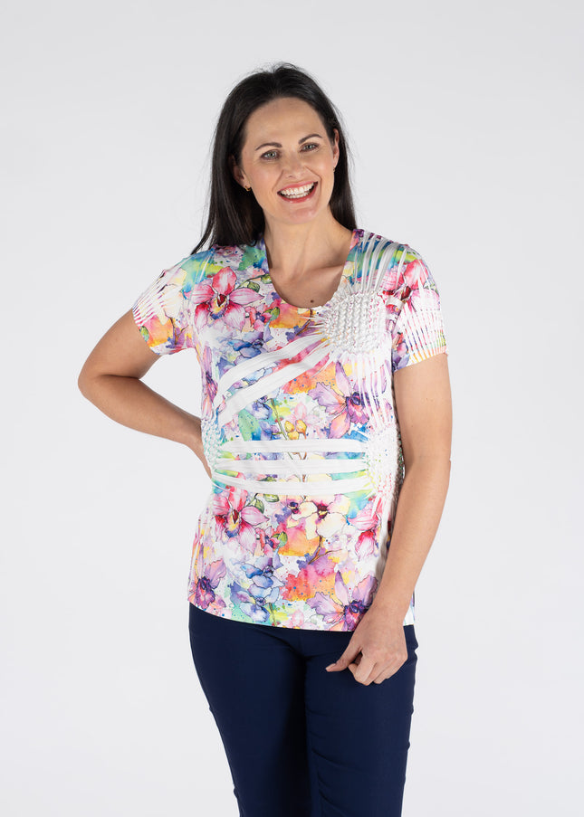 Top Floral print pineapple round neck.