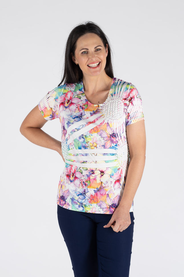 Top Floral print pineapple round neck.