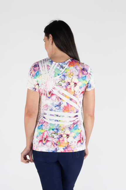 Top Floral print pineapple round neck.
