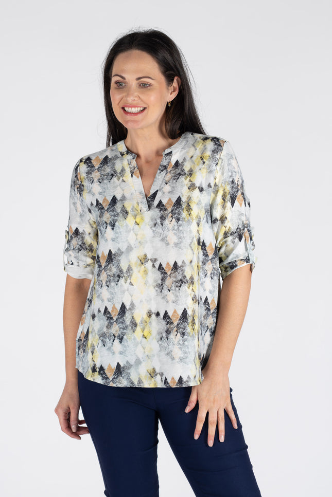 Top Diamond Print 3/4 Sleeve