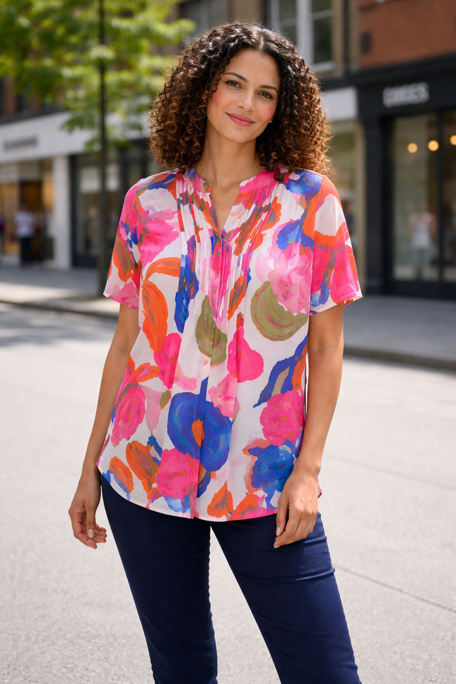 Top multi print burnout pleated design