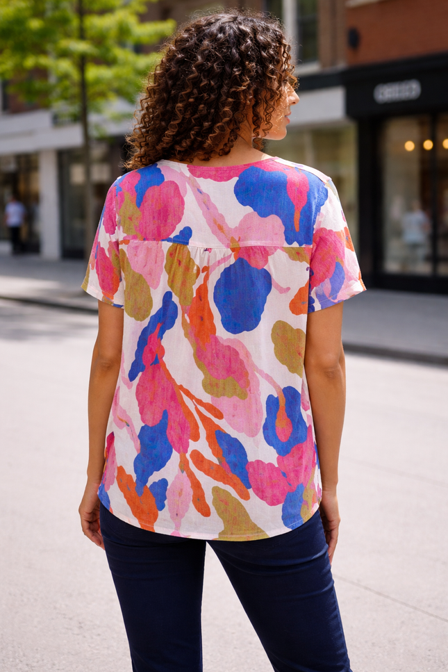 Top multi print burnout pleated design