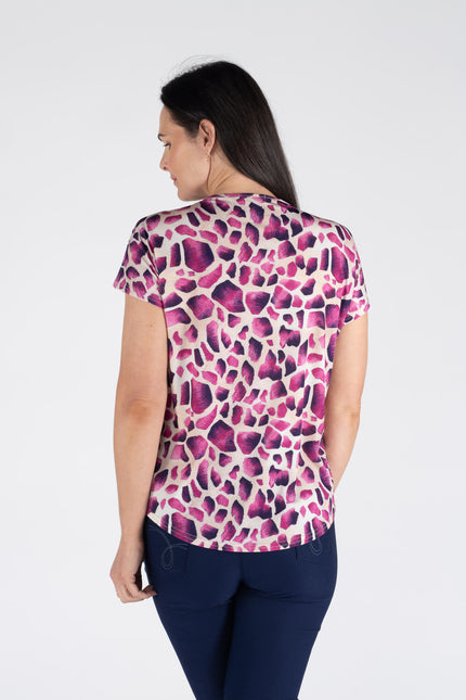 Top animal print V-neck cap sleeve.