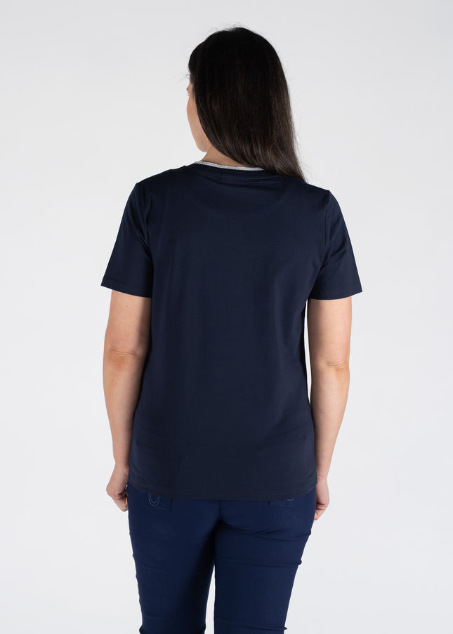 Top heart print lurex trim round neck