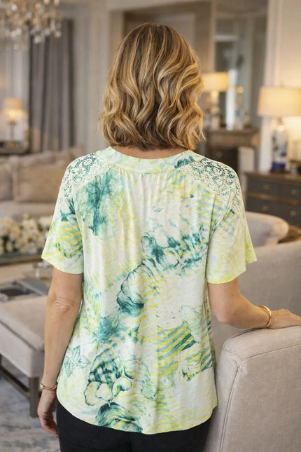 Top green print floral print