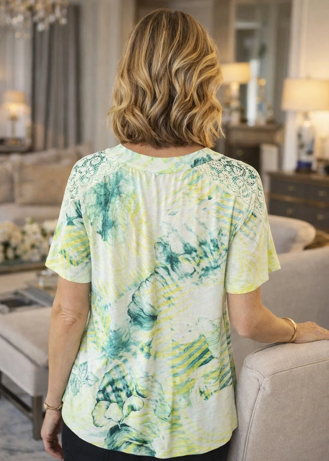 Top green print floral print