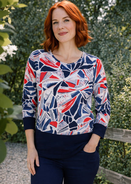 Top swirly print contrast panel