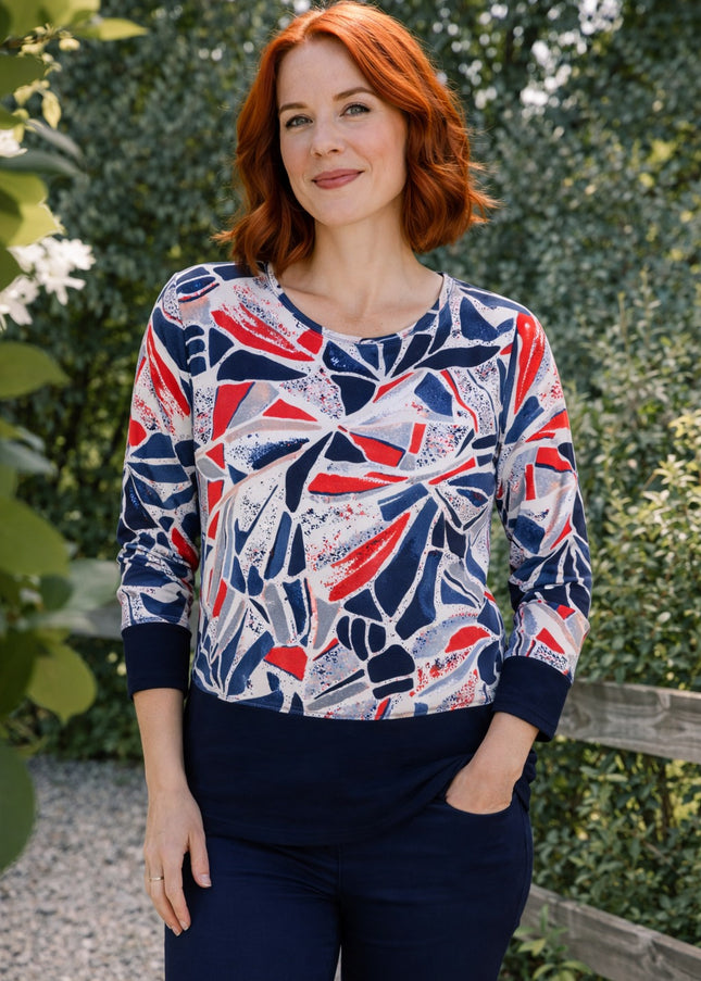 Top swirly print contrast panel