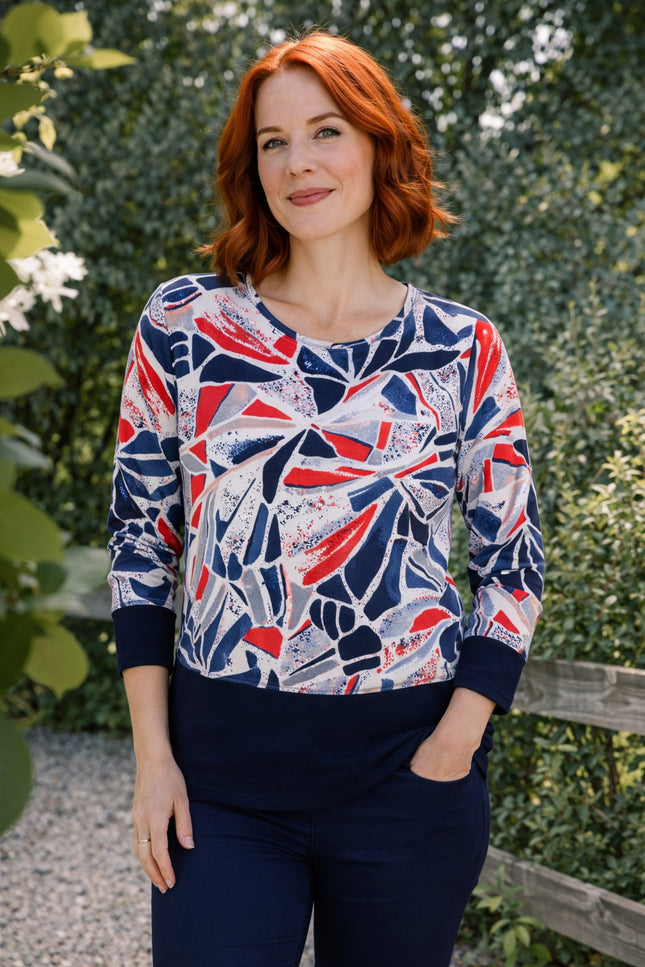 Top swirly print contrast panel