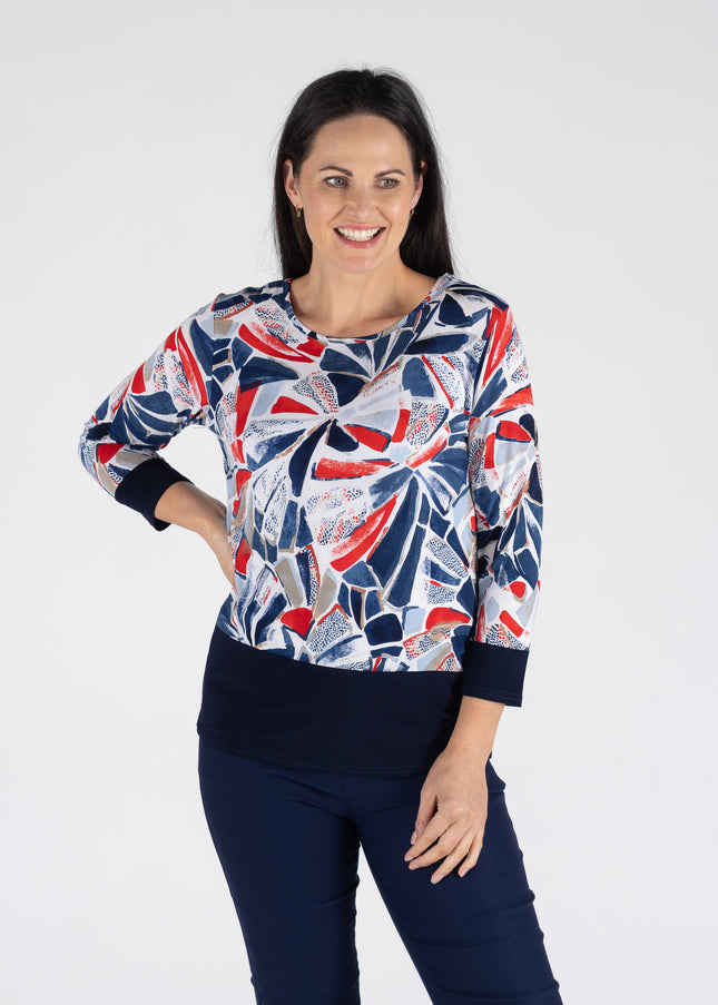Top swirly print contrast panel