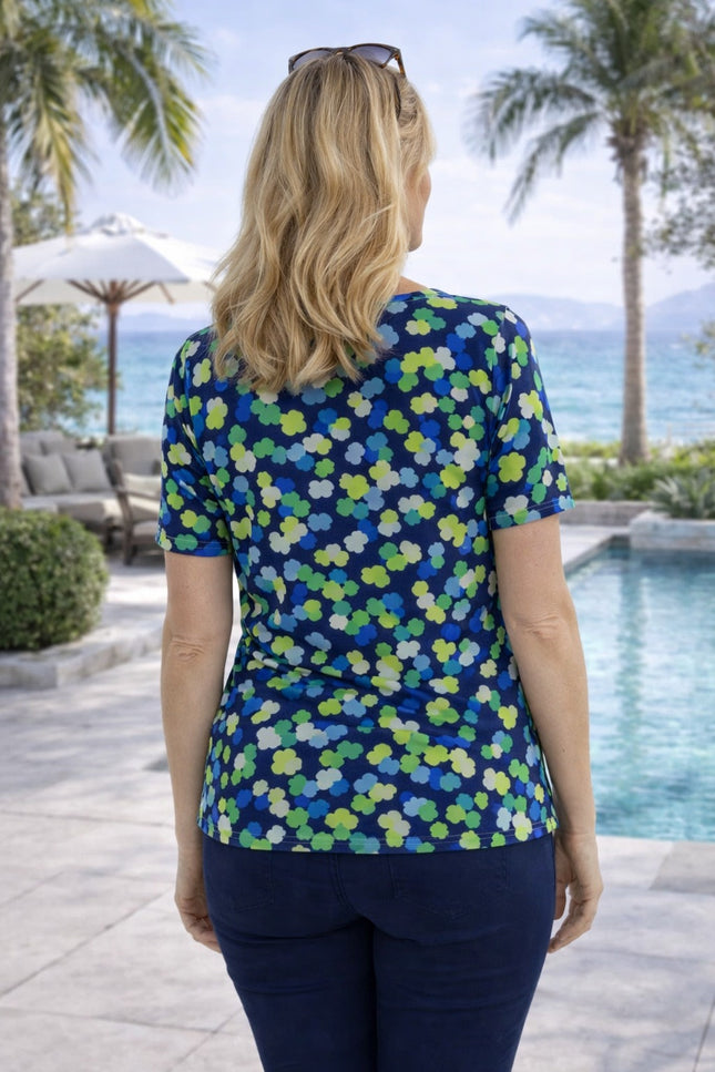 Top  green speckle spot round neck