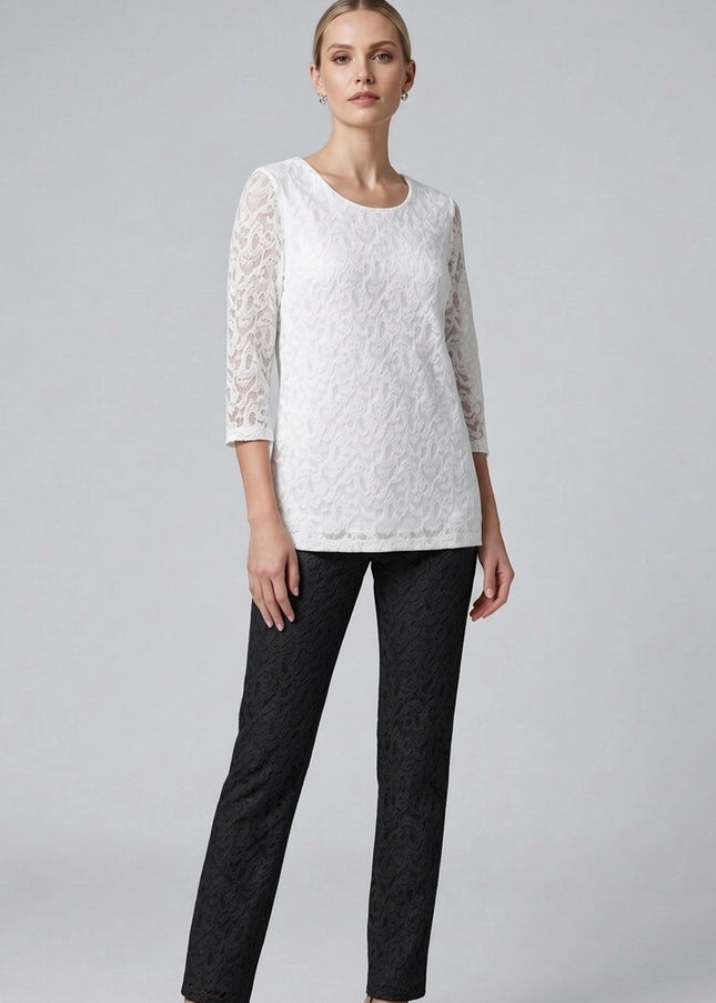 Top lace round neck with 3/4 sleeve