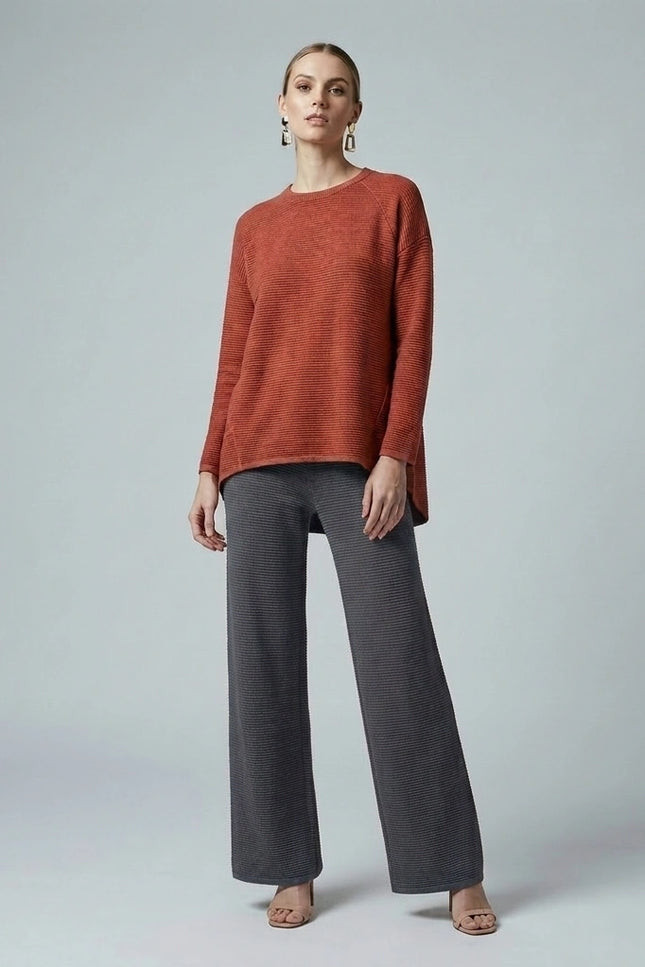 Top rust textured fabric long sleeve