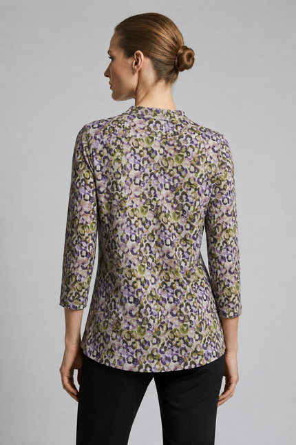 Top animal print brushed with button placket