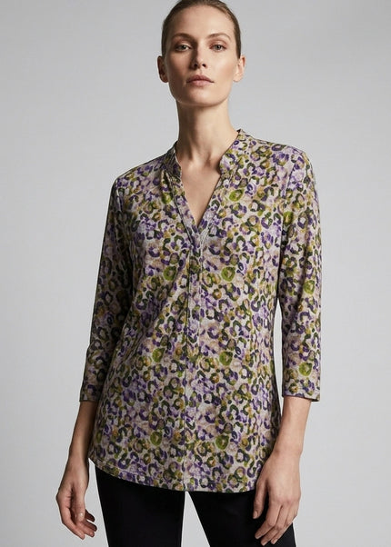Top animal print brushed with button placket