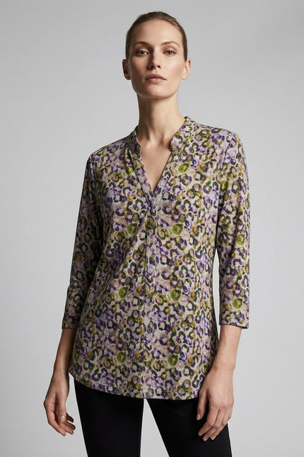 Top animal print brushed with button placket