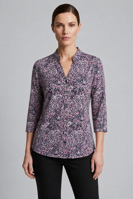 Top speckle print with button placket