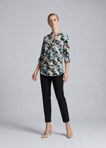 Top Brushstroke button placket with 3/4 sleeve