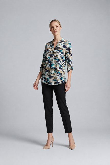 Top Brushstroke button placket with 3/4 sleeve