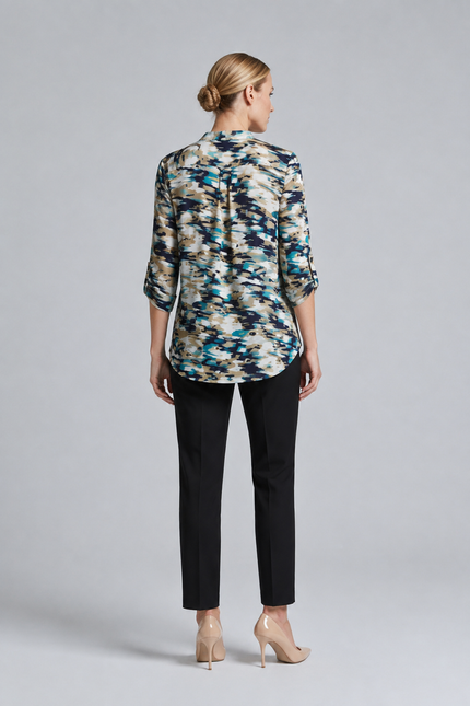 Top Brushstroke button placket with 3/4 sleeve