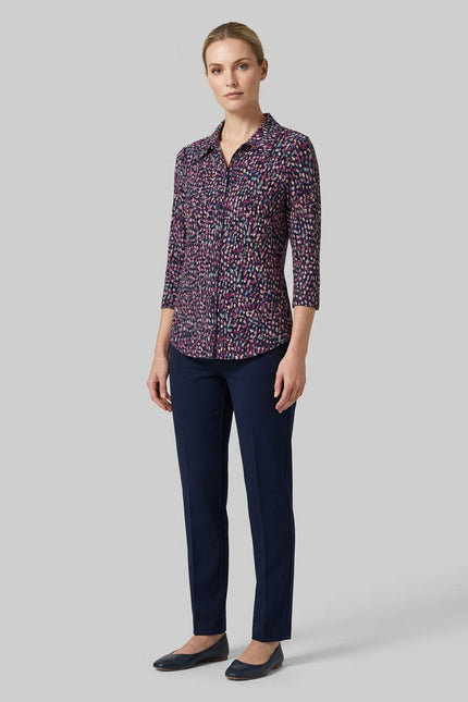 Top spot print button placket 3/4 sleeve
