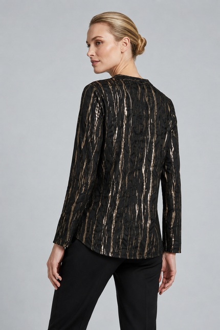 Top foil print 3/4 sleeve with button placket