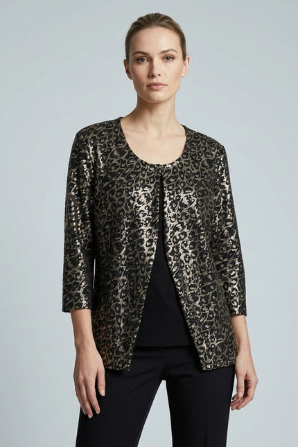 Top animal print sequin with front split