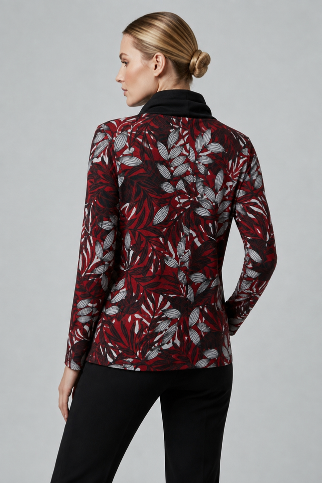 Top contrast cowl neck print long sleeve