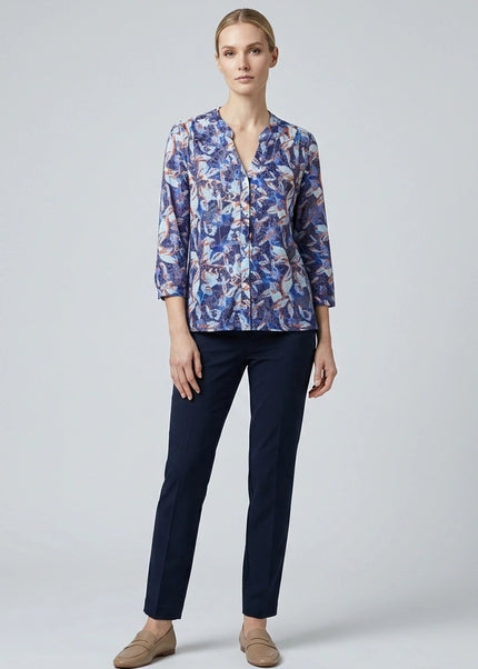 Top leaf print burnout with pleat detail