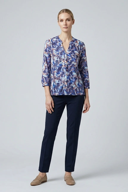 Top leaf print burnout with pleat detail