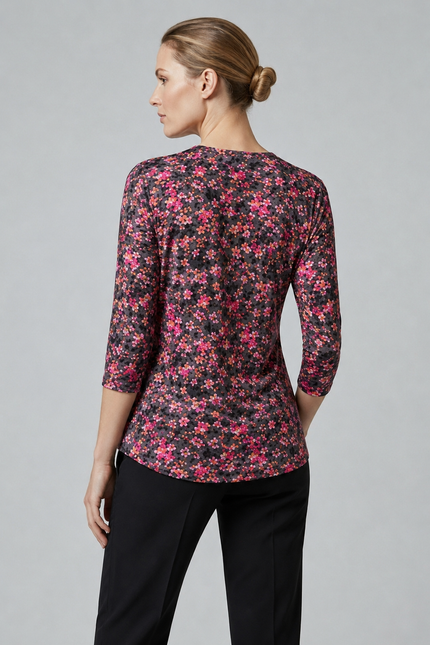 Top flower print burnout top with pleat detail