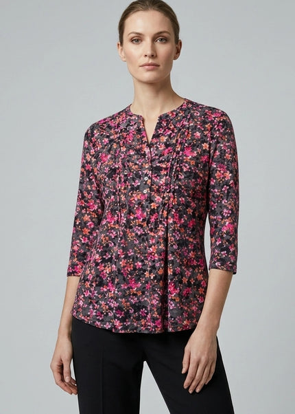Top flower print burnout top with pleat detail