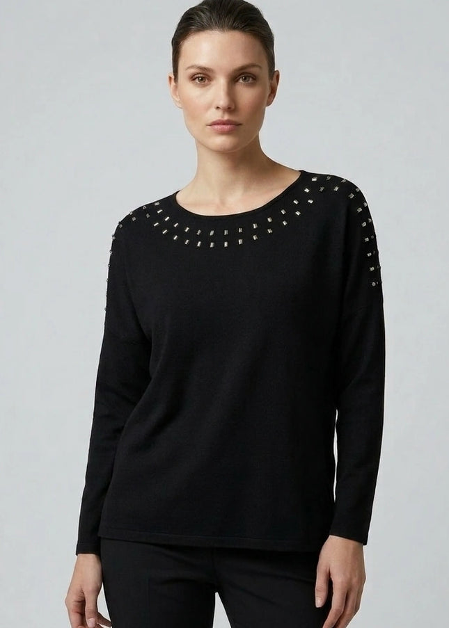 Top with neck stud round neck line long sleeve