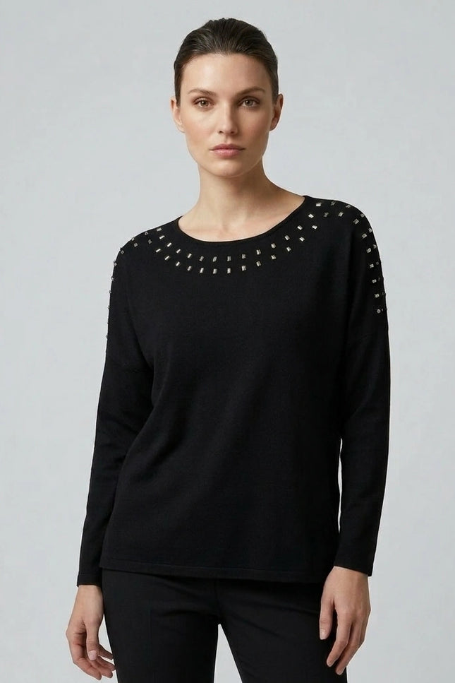 Top with neck stud round neck line long sleeve