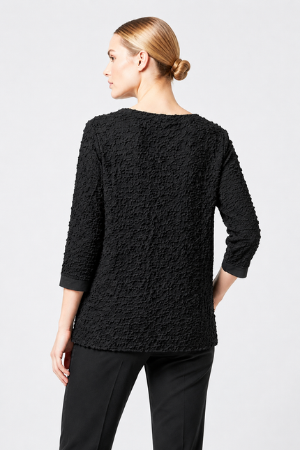 Top surface interest wrap effect with pocket and round neck