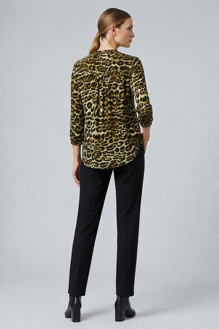 Top animal soft touch 3/4 sleeve button placket