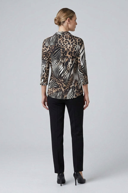 Top animal print swirl with collar and 3/4 sleeve