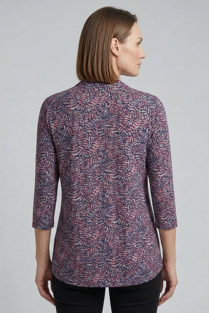 Top red print with button placket 3/4 sleeve