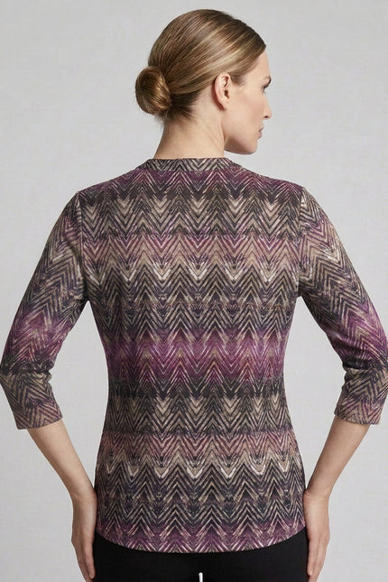 Top purple zig zag print with button placket