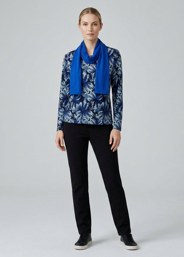Flower Print Long Sleeve Top With Scarf